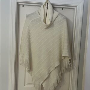 BCBGMaxAzria Ivory Knit Poncho with Fringe